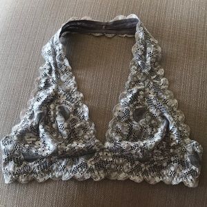 Free People lace halter bra in blue and silver